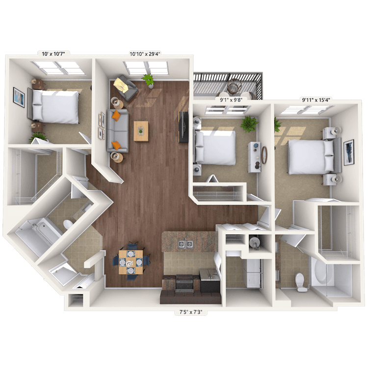 Floorplan image of unit 1818-208