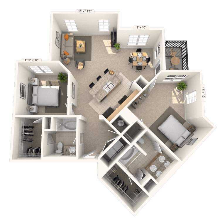 Floorplan image of unit 02307