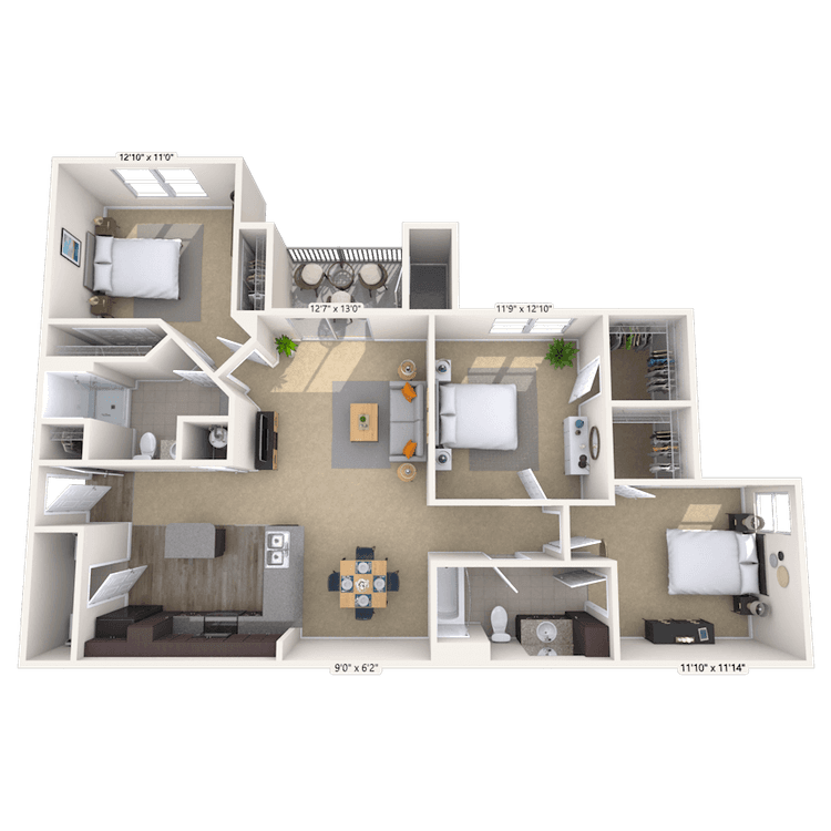 Floorplan image of unit JJ307
