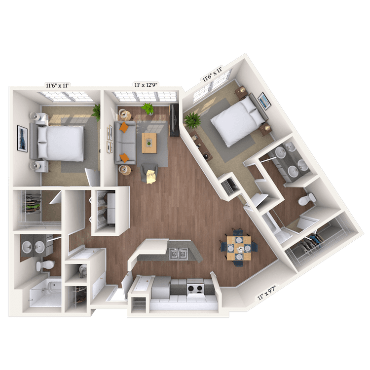 Floorplan image of unit 2205